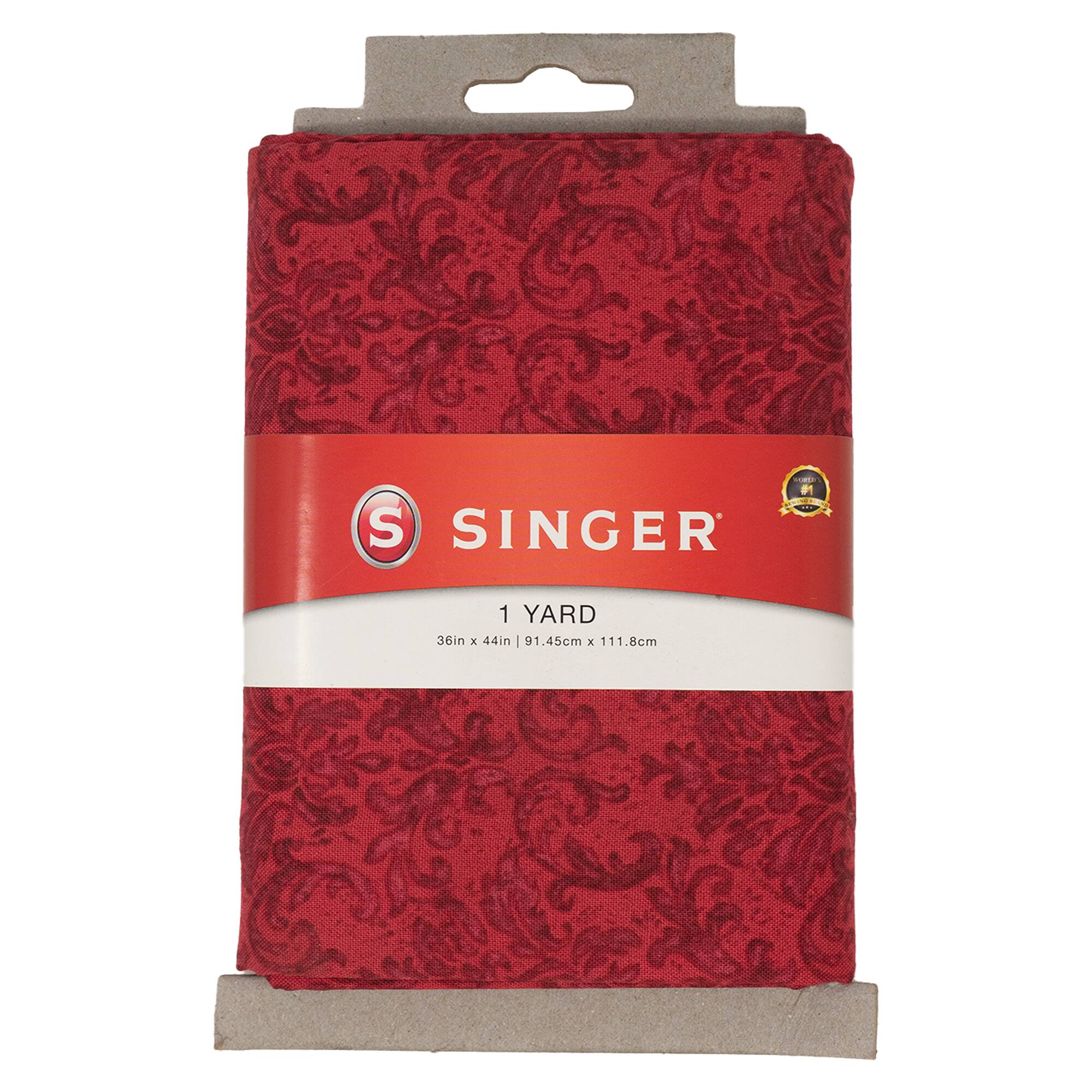 SINGER Red Damask Print Ringspun Cotton Fabric
